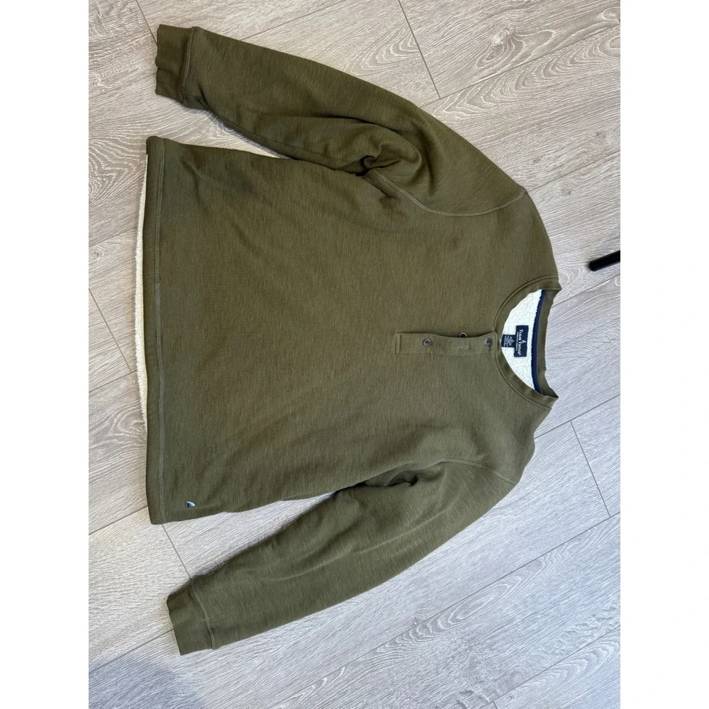 Tailor Vintage Mens Large Olive Green Sherpa Lined Henley Sweatshirt Pullover